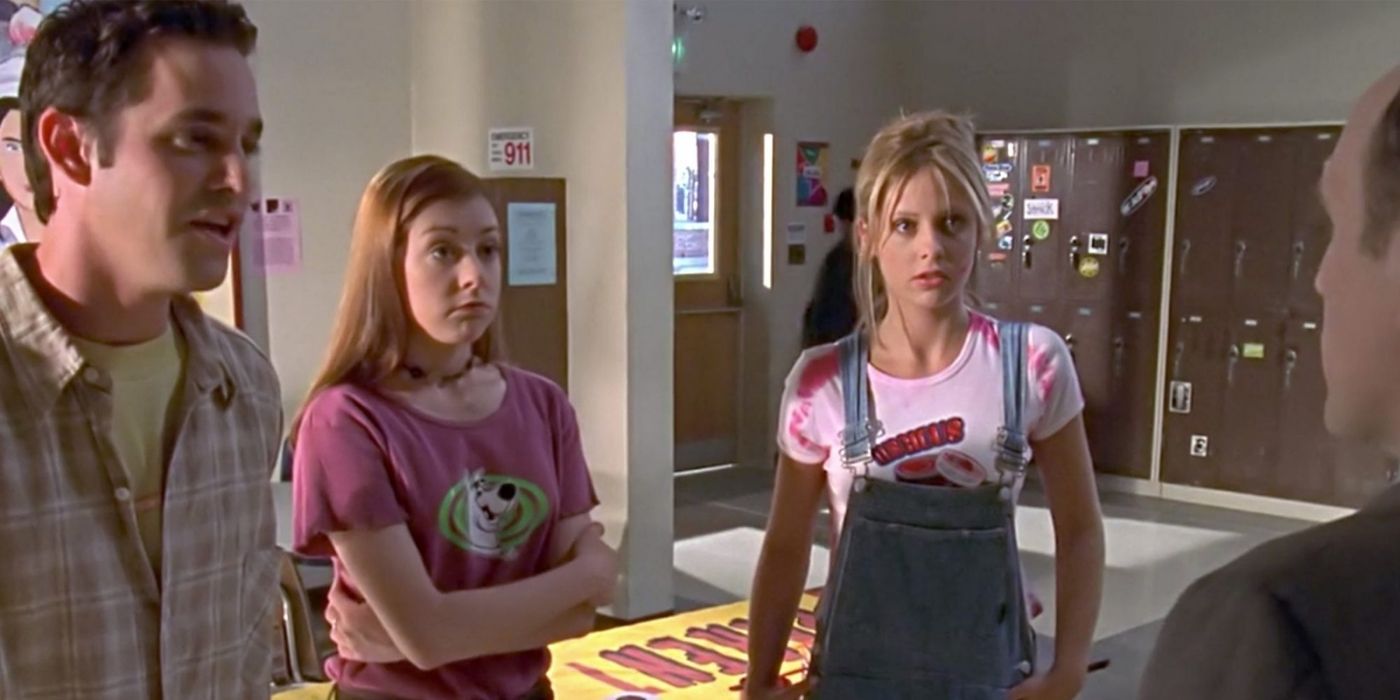 Xander, Willow, and Buffy at school in Buffy the Vampire Slayer