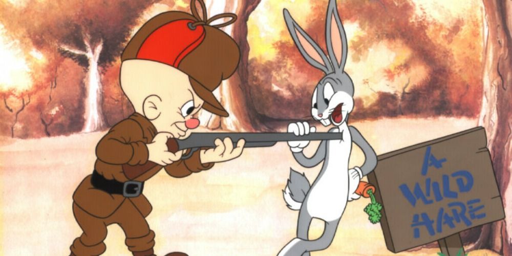Bugs Bunny faces off against the hunter Elmer in A Wild Hare