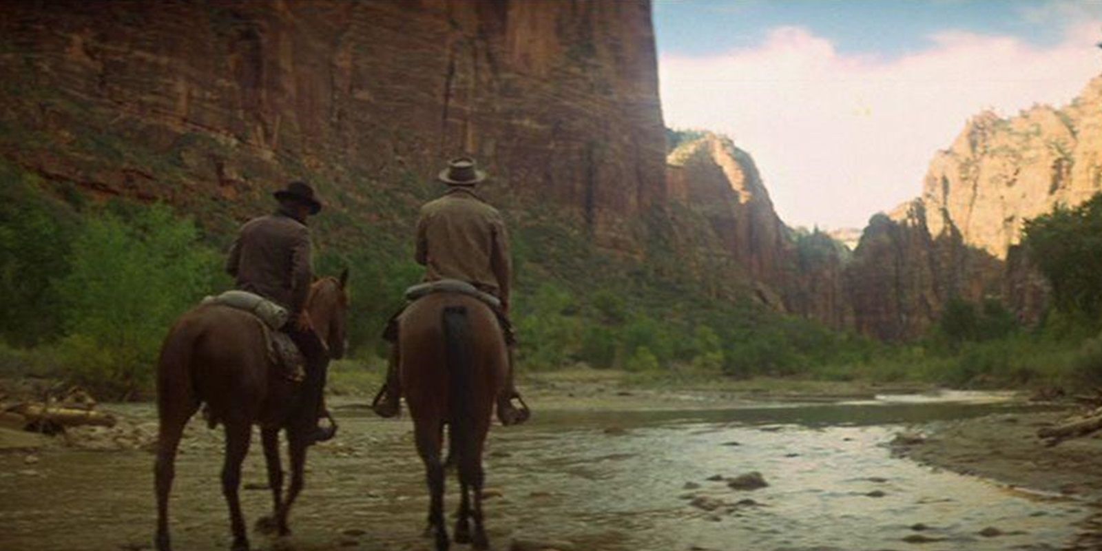 Butch and Sundance ride through a canyon in Butch Cassidy and the Sundance Kid