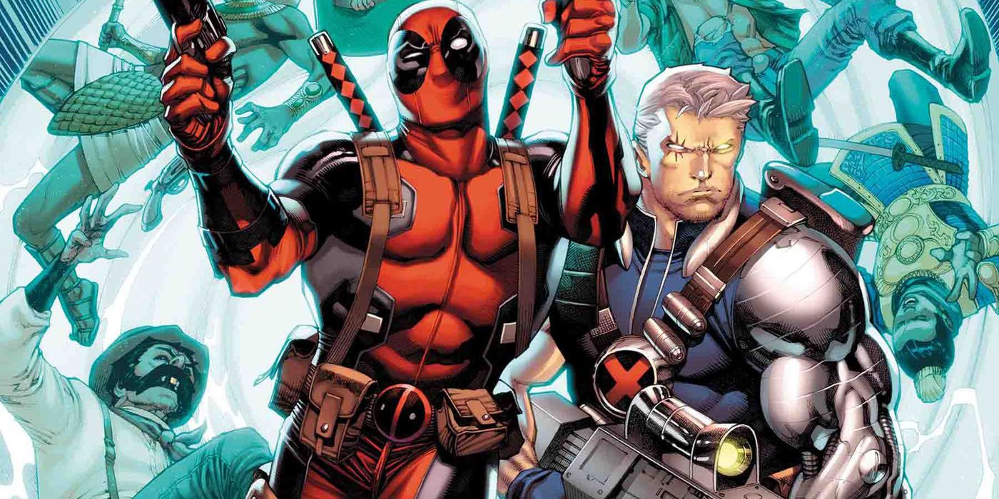 Cable and Deadpool in a gun fight together in Marvel Comics.