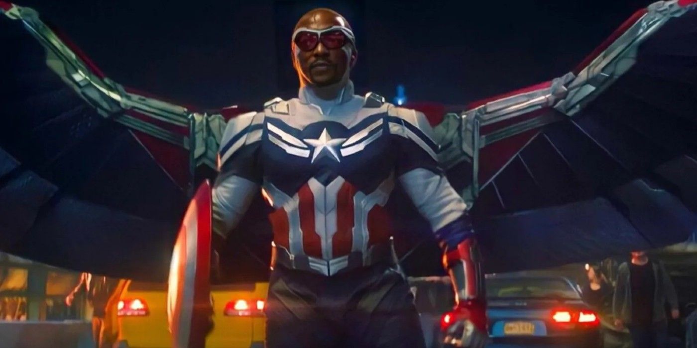 Sam Wilson suits up as Cap in a heroic pose