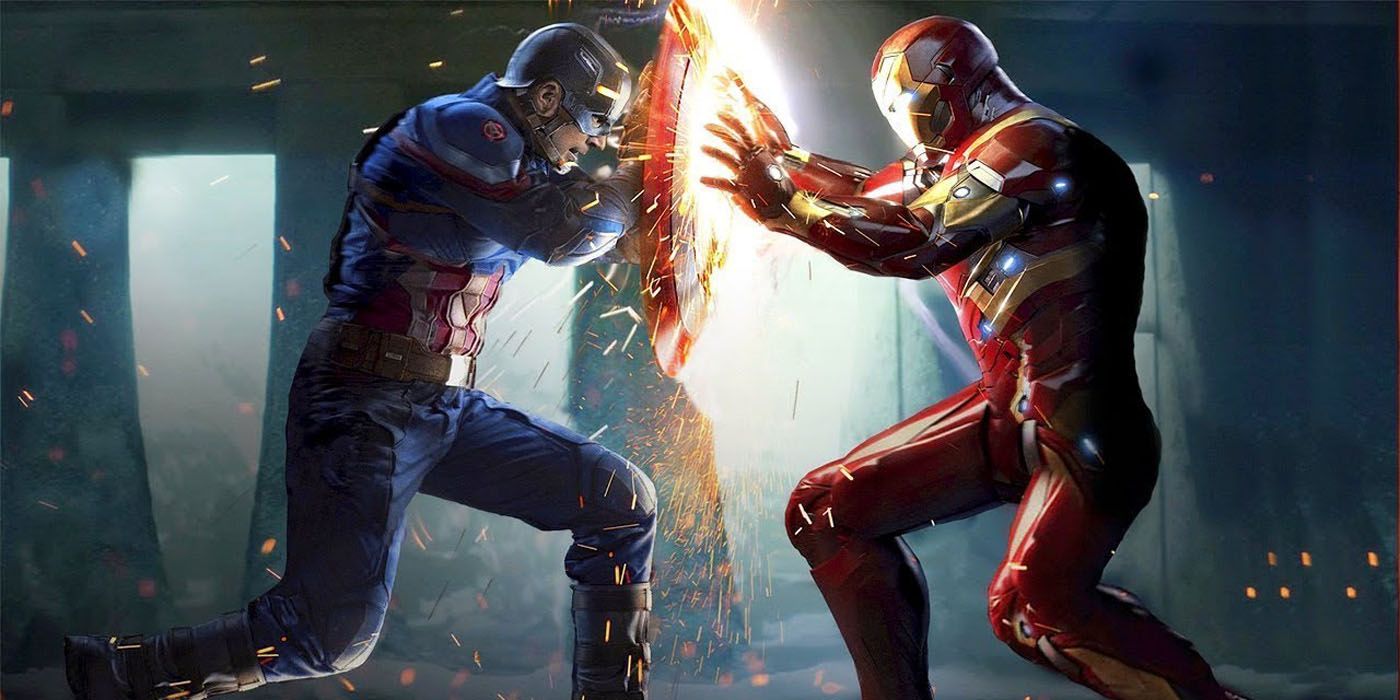 Captain America fighting Iron Man.