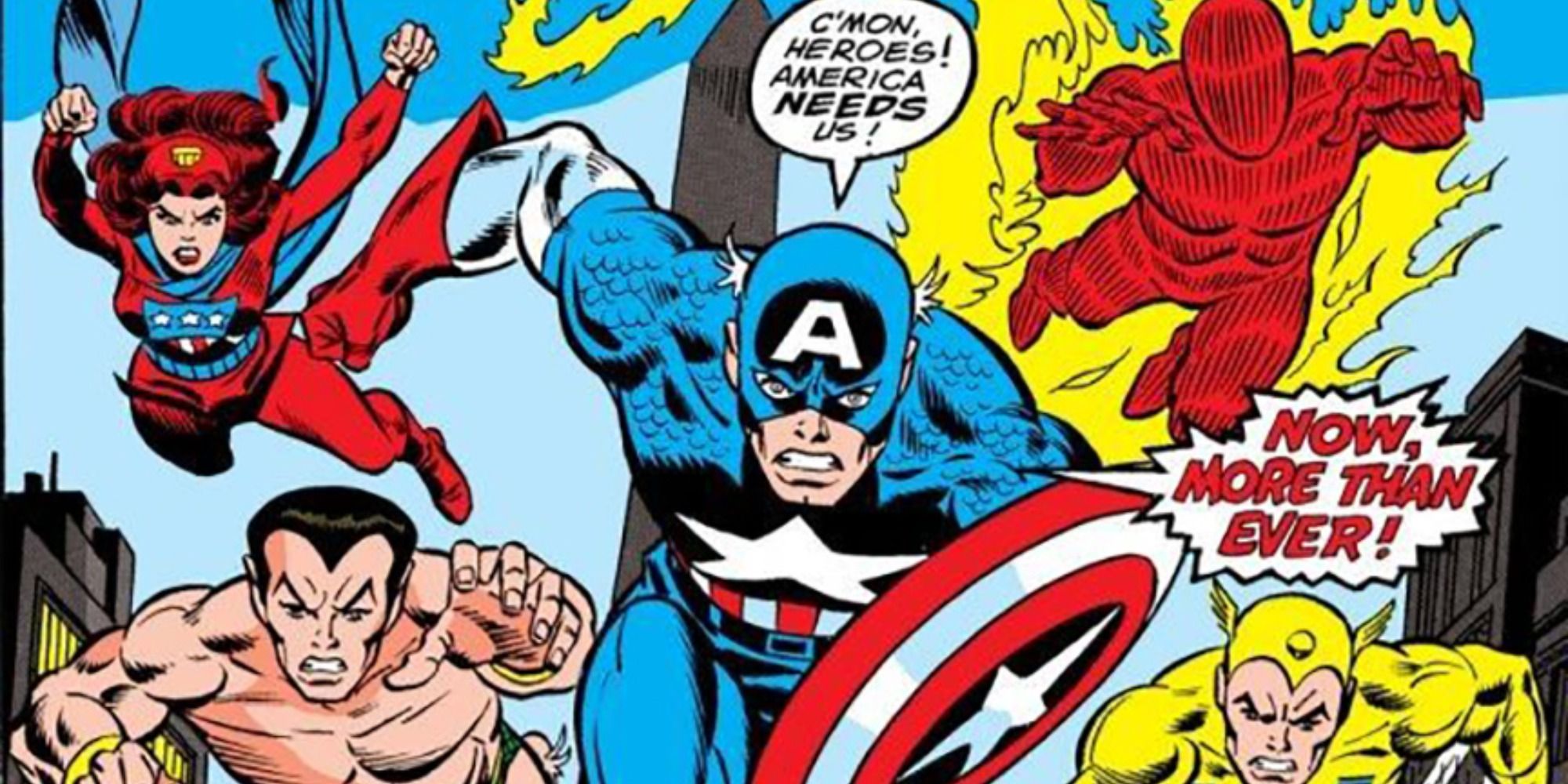 Captain America leads the Invaders into battle in Marvel Comics.