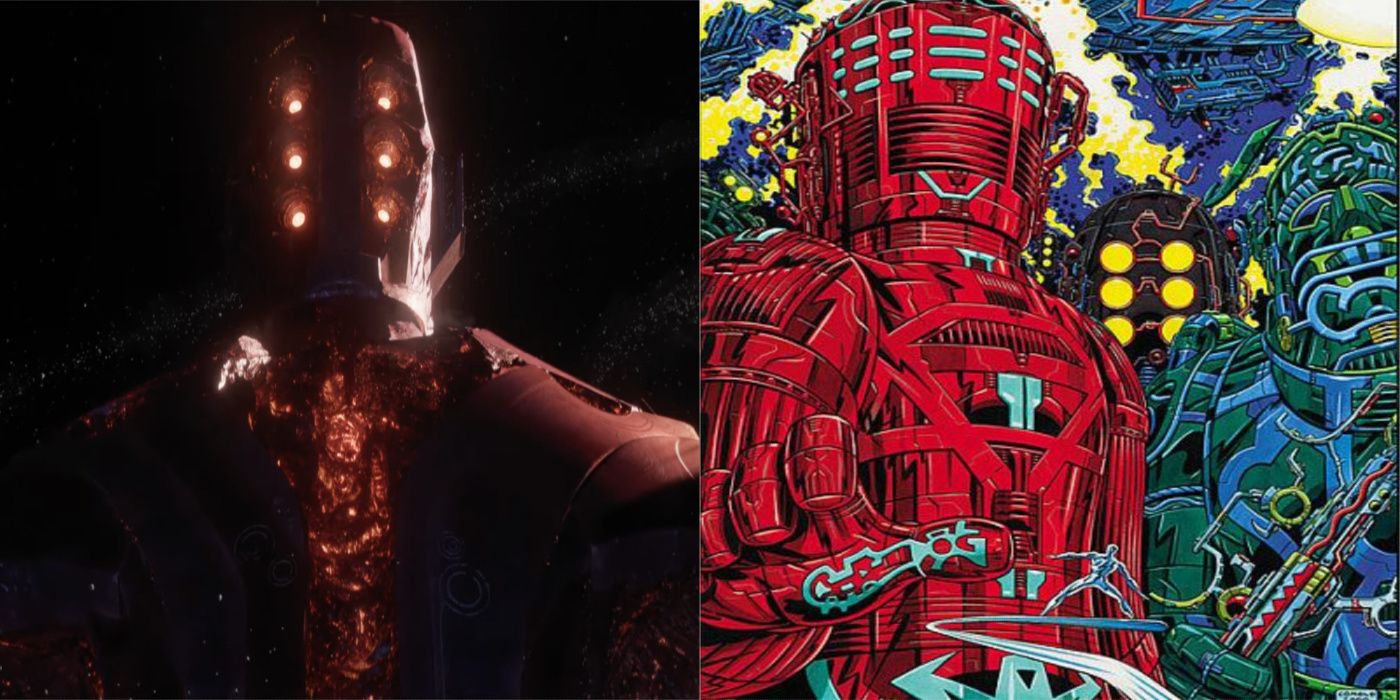 Split image of Celestial from Eternals movie and Celestials from Marvel Comics.