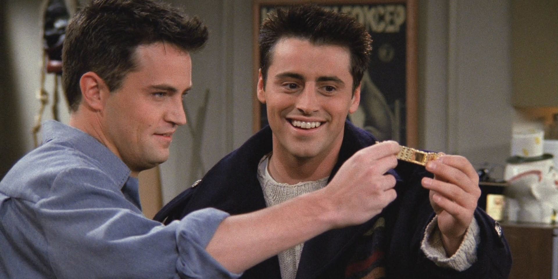 Joey gives Chandler a bracelet in Friends.