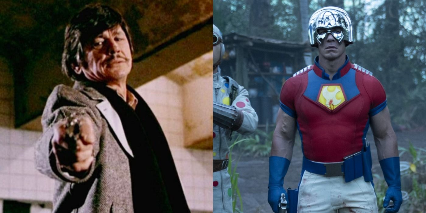 Charles Bronson in Death Wish and John Cena as Peacemaker.