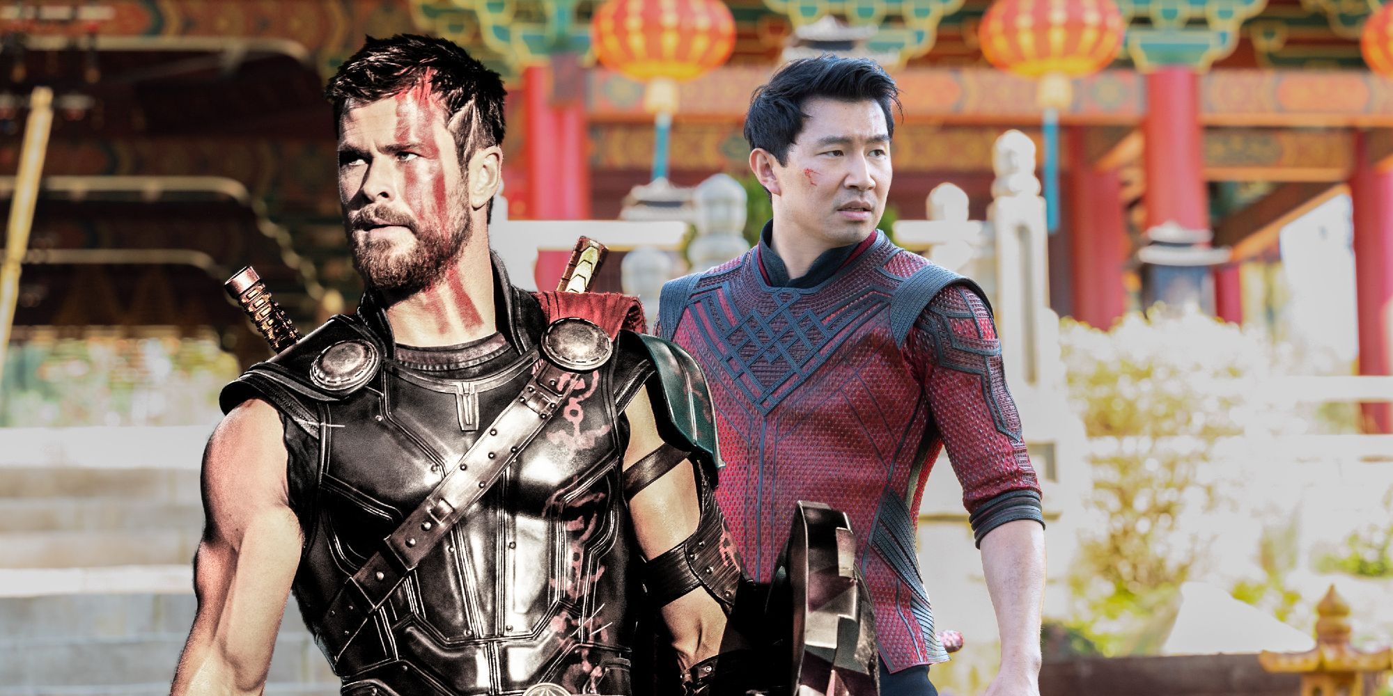 Chris Hemsworth as Thor and Simu Liu as Shang-Chi in the MCU
