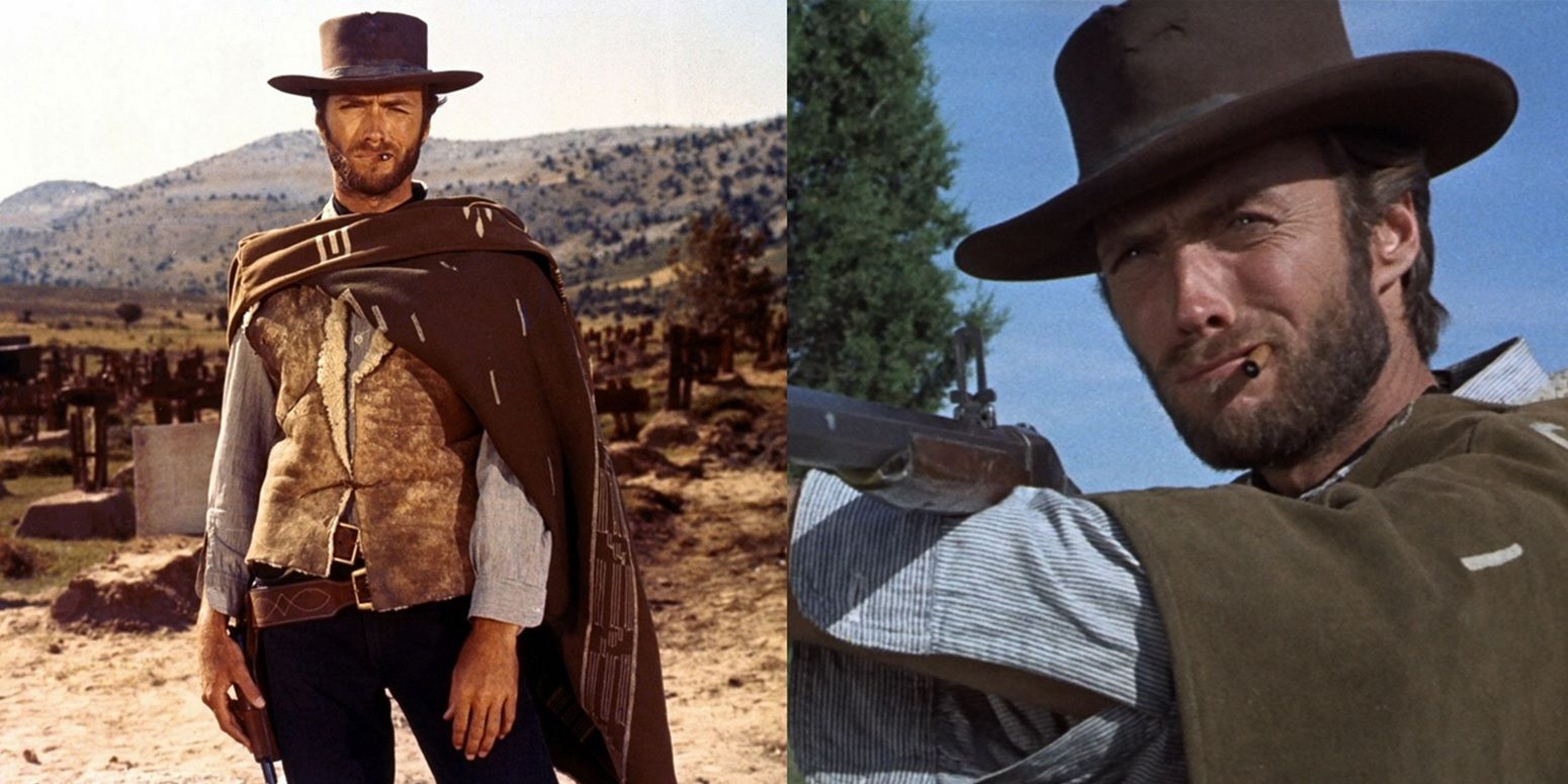 Split image of Clint Eastwood as the Man with No Name in The Good, the Bad, and the Ugly.