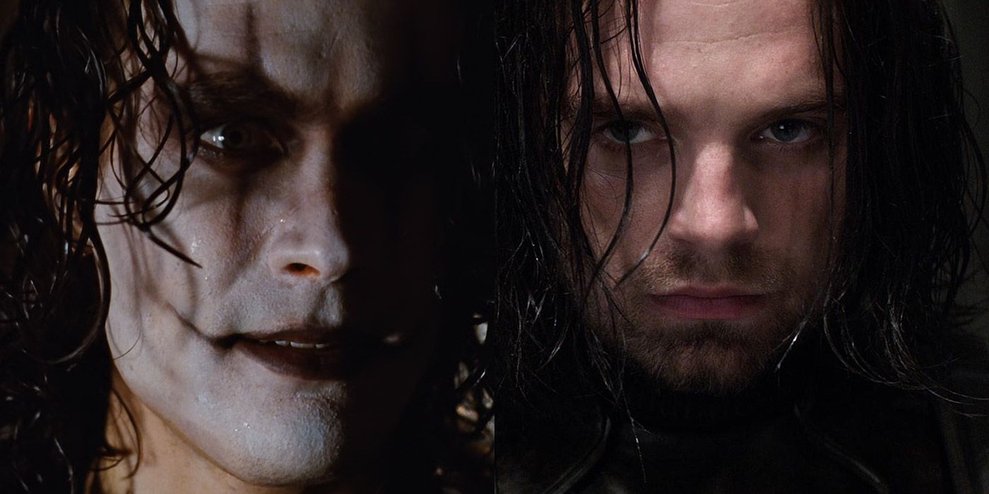Split image of Eric Draven from The Crow, and Sebastian Stan