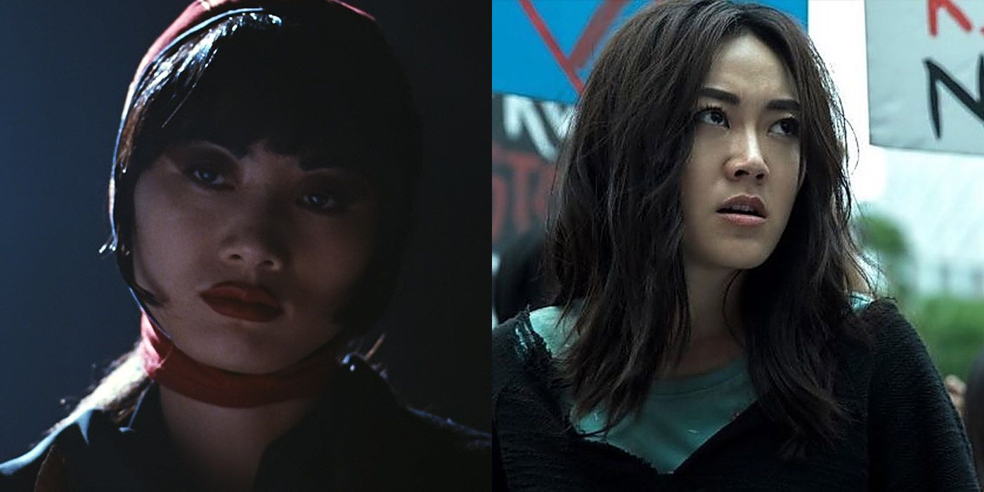 Split image of Myca from The Crow, and Karen Fukuhara