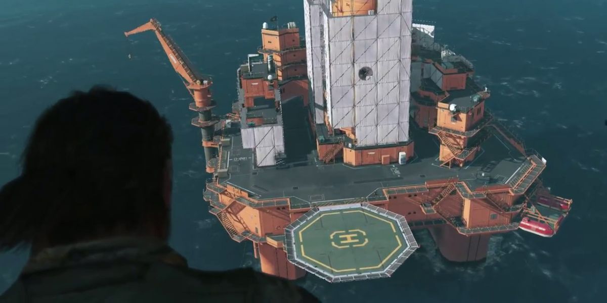 An overlook of Metal Gear Solid V's Mother Base.
