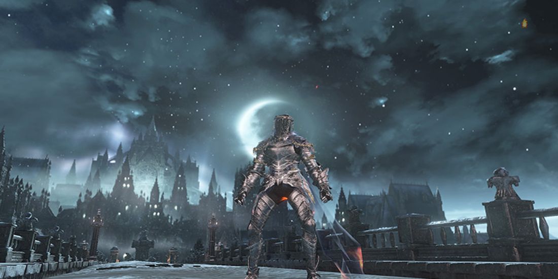 A player wearing the Dancer's set in Dark Souls 3.