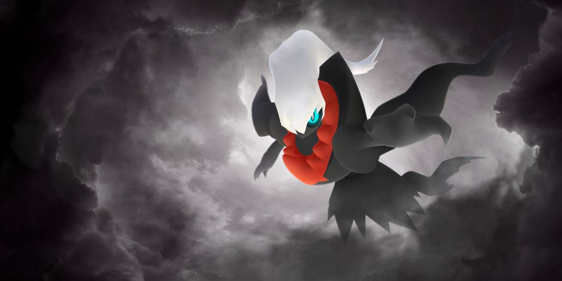 Promo image of Dark-type Pokemon Darkrai among stormy clouds for Pokémon GO