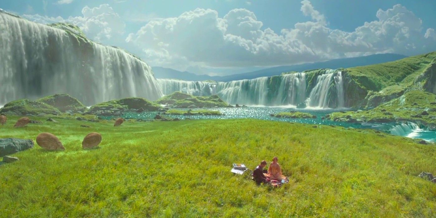 Anakin and Padme have a date on Naboo in front of a waterfall