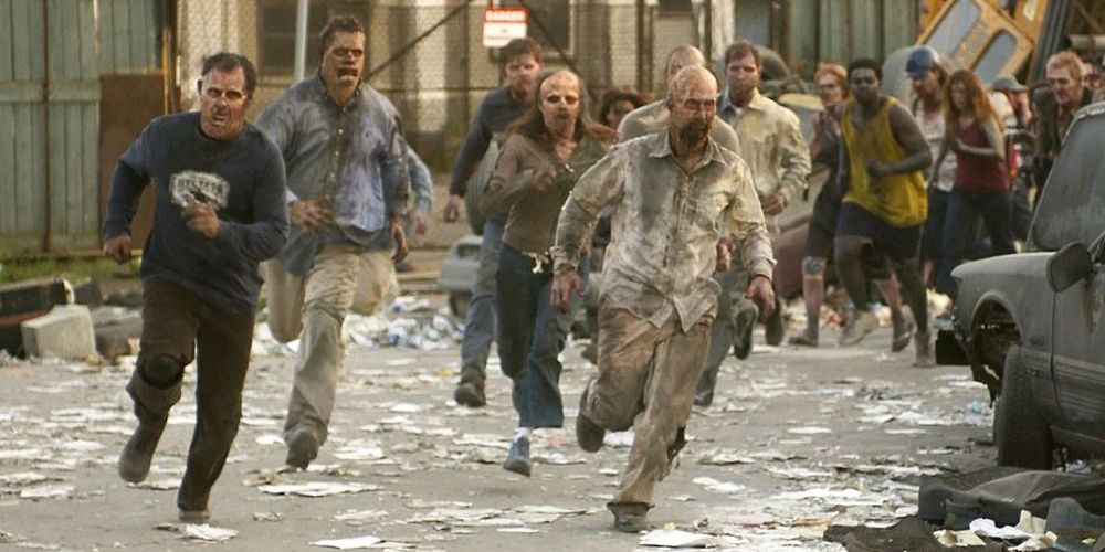 Zombie horde sprints through the streets in Dawn of The Dead 2004