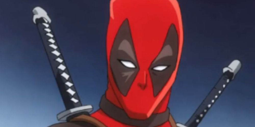 Deadpool from Marvel Disk Wars The Avengers staring menacingly at the camera