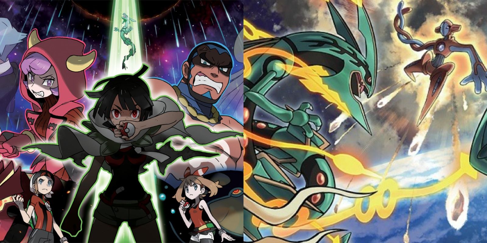 Pokémon Promo art of the Delta Episode and Mega Rayquaza vs. Deoxys