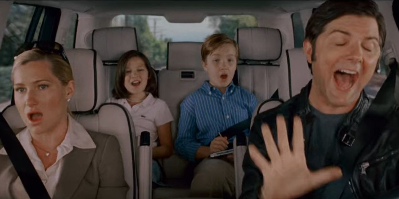 Derek and his family singing in the car in Step Brothers