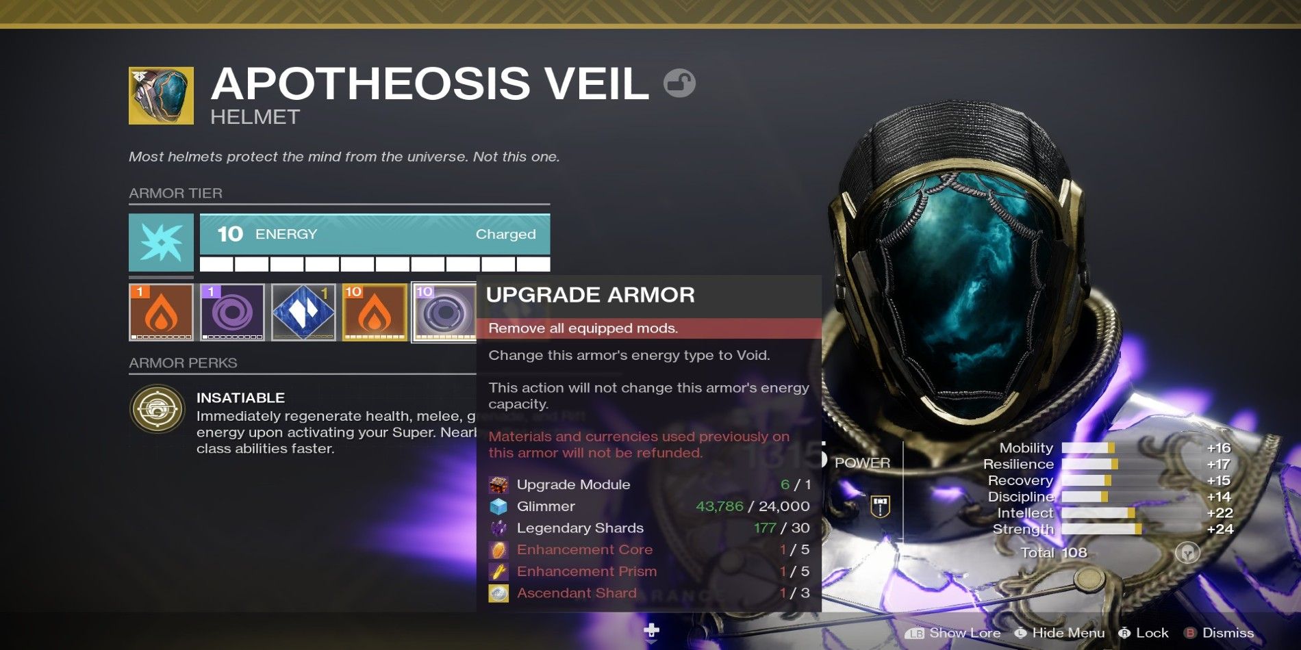 Destiny 2 Masterworked Apotheosis Veil Exotic Helmet