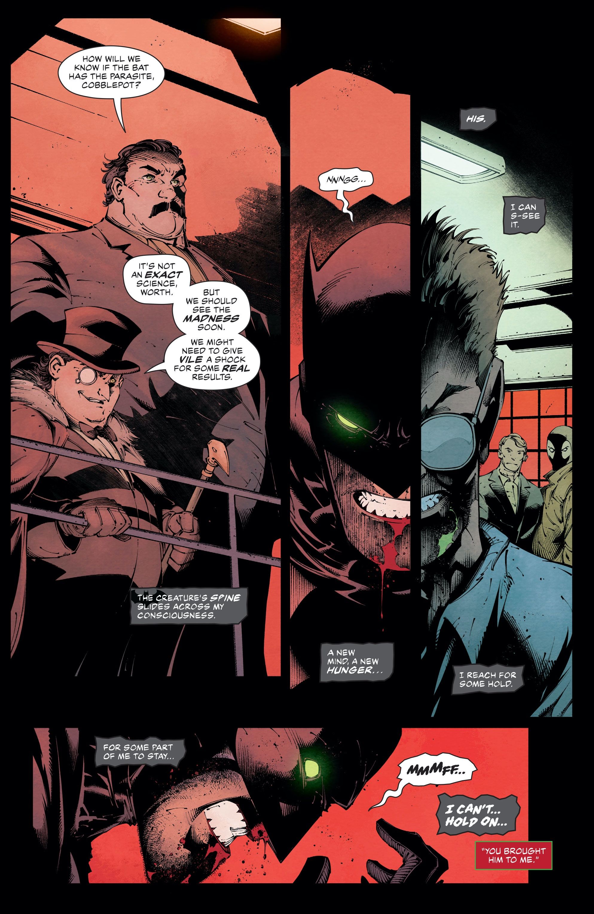 Penguin and Worth discuss their plans for Vile and Batman