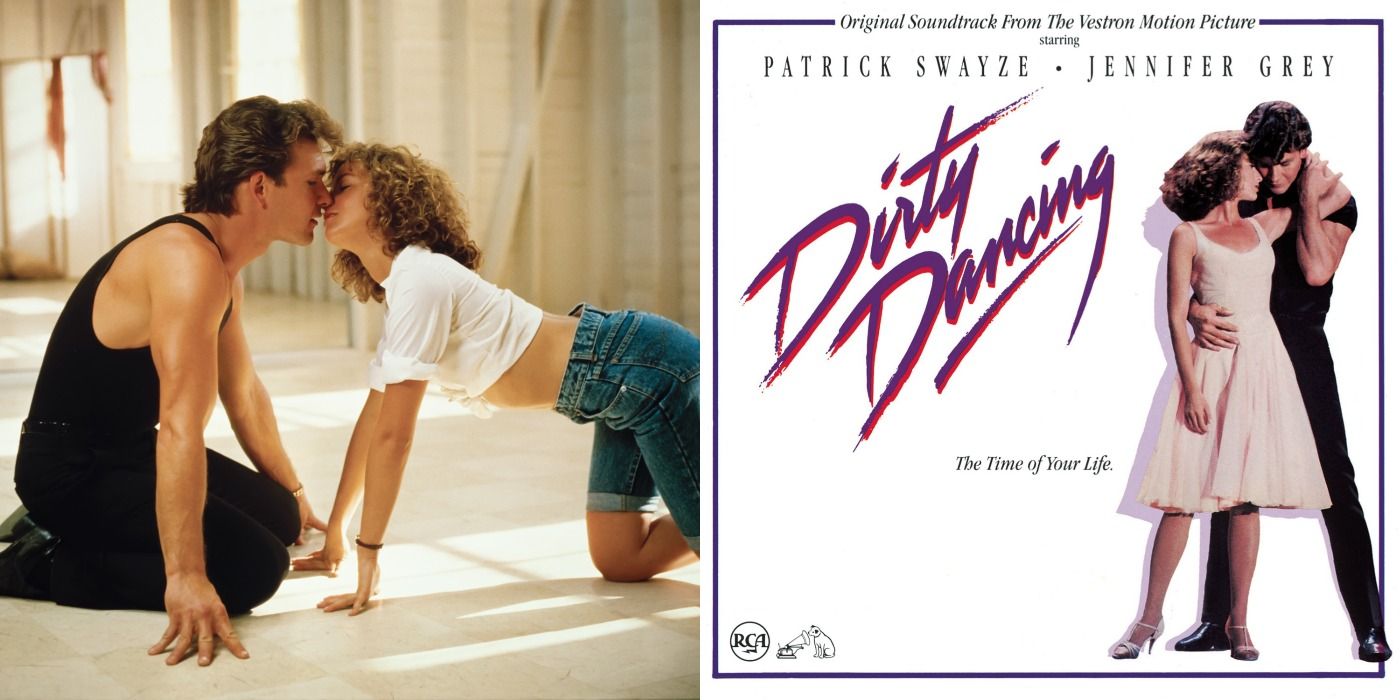 Split image showing Johnny and Baby kissing and the cover to the Dirty Dancing soundtrack
