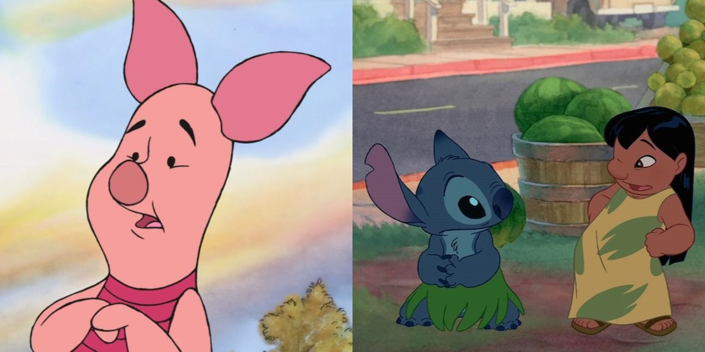 Split image of Piglet from Winnie the Pooh and Lilo and Stitch