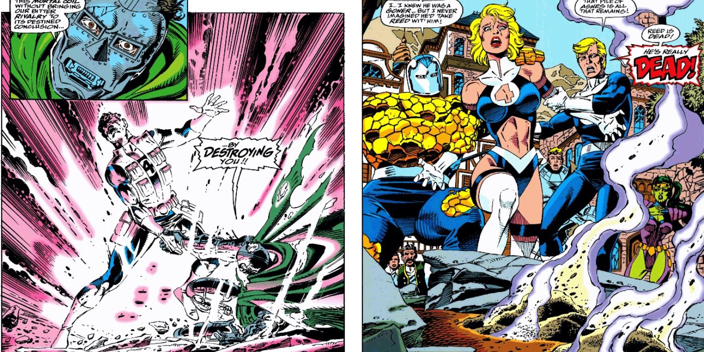 Doctor Doom kills Reed Richards leaving Fantastic Four in shock in Marvel Comics.