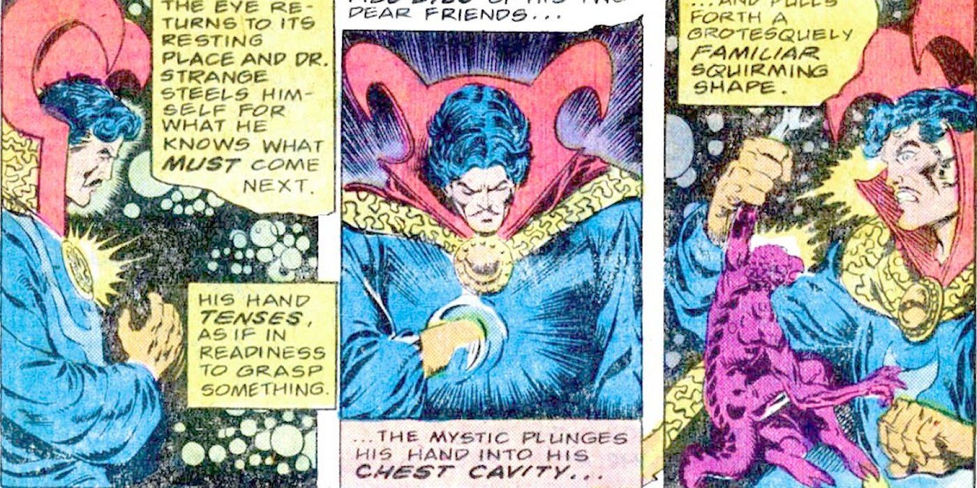 Doctor Strange phases his hand through his chest in Marvel Comics.