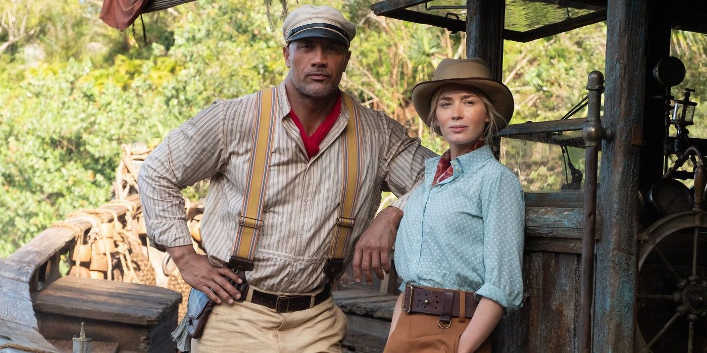 Dwayne Johnson and Emily Blunt on Jungle Cruise Movie Set