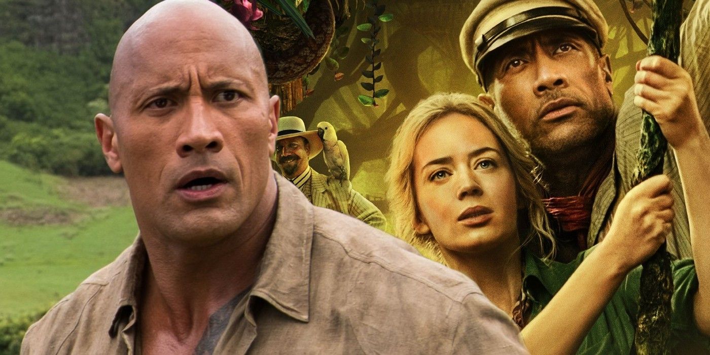 Dwayne The Rock Johnson as Bravestone in Jumanji and Frank and Emily Blunt in Jungle Cruise