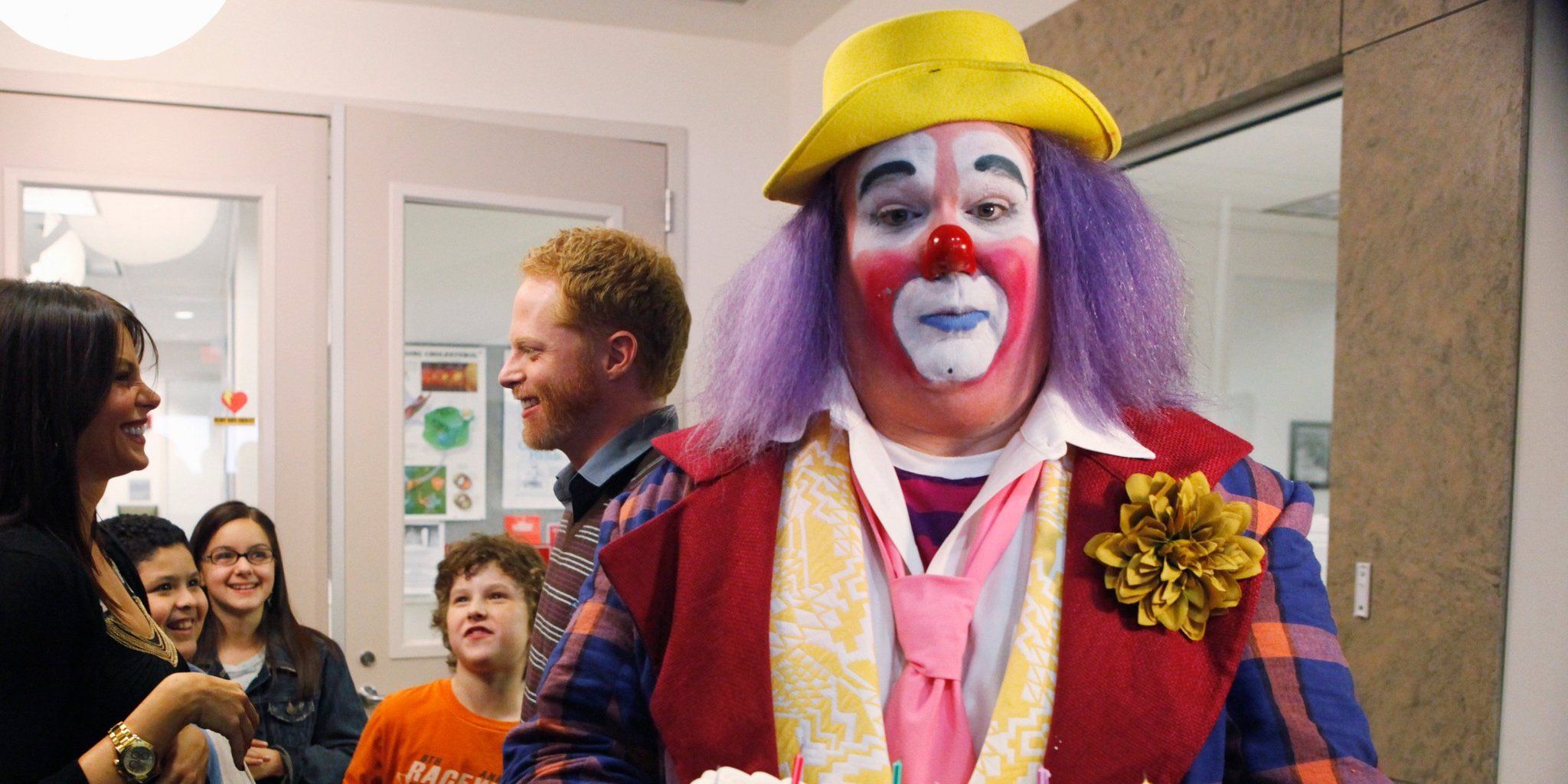 Cam dressed up as a clown on Modern Family