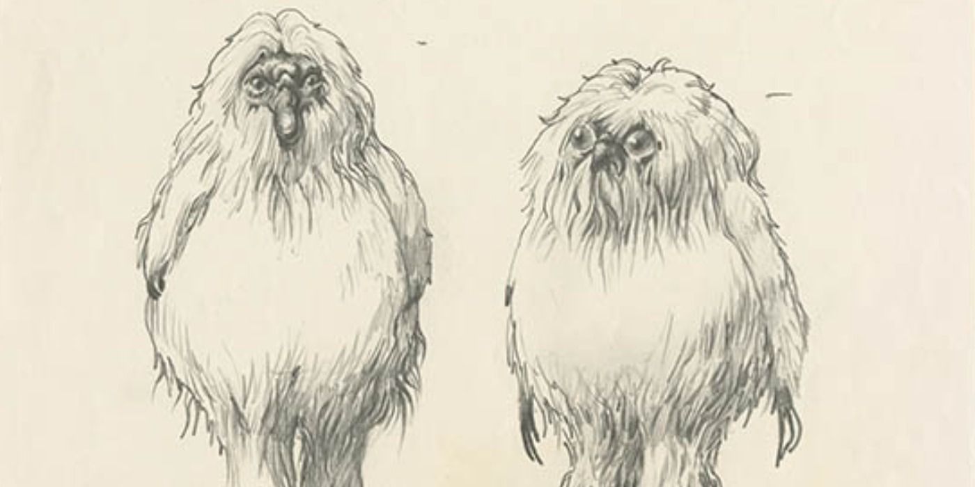 Early Ewok concept art by Ralph McQuarrie, later used for Flix in Star Wars Resistance
