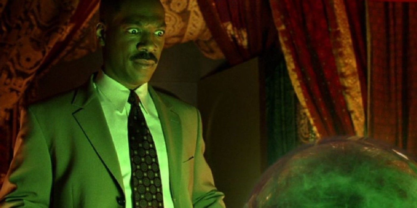 Eddie Murphy looks scared in Haunted Mansion.