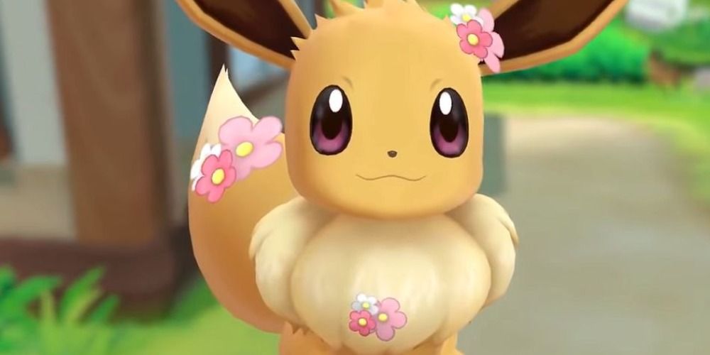 Player interacting with Eevee in Let's Go, Eevee! for Switch Pokémon