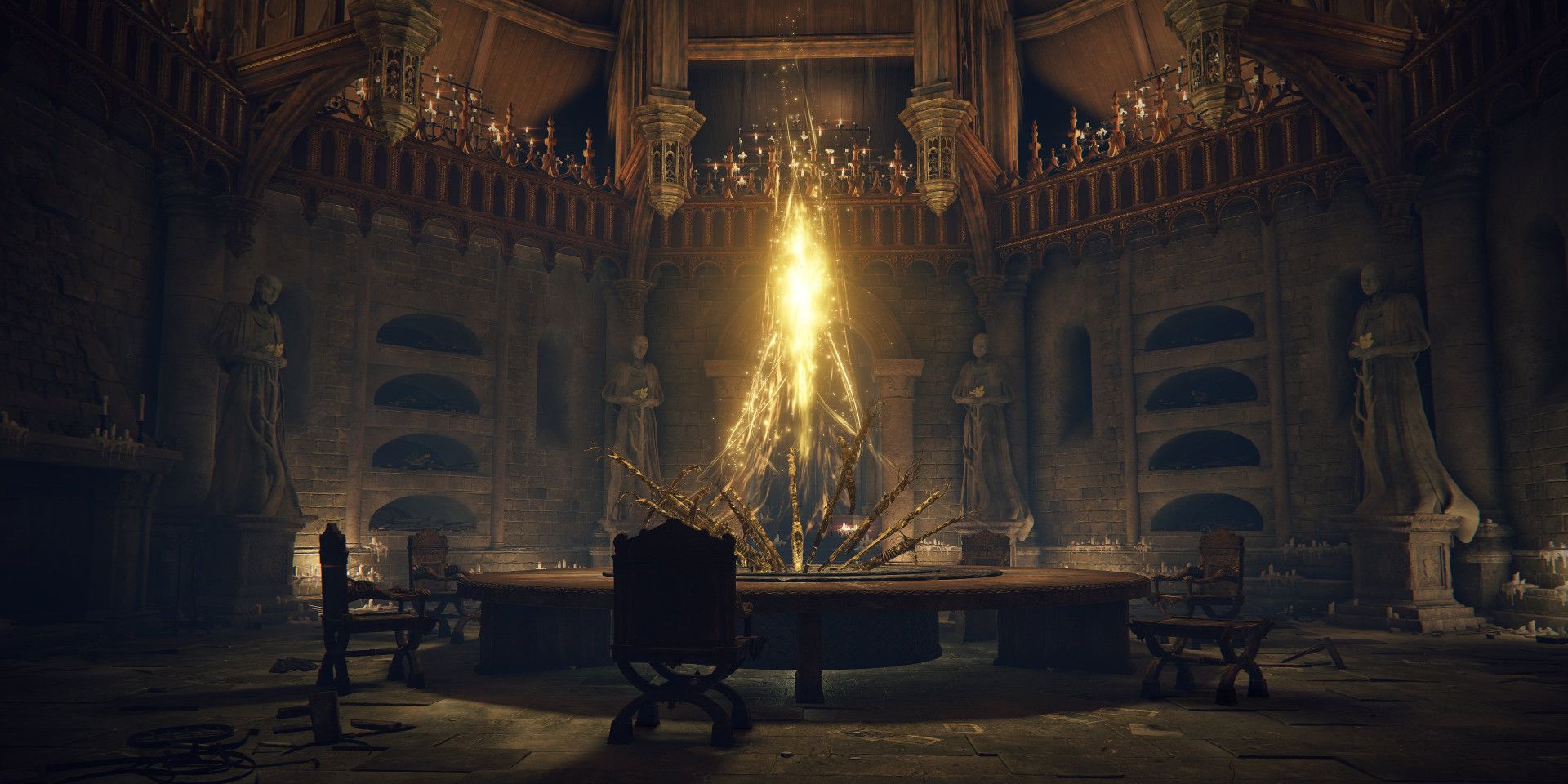 Screenshot of Elden Ring's version of the Firelink Shrine