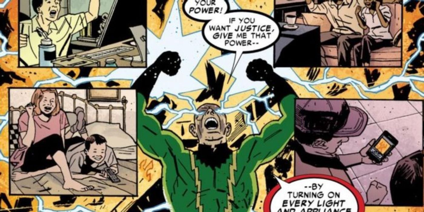 Electro attacks in The Gauntlet story arc in Marvel Comics.