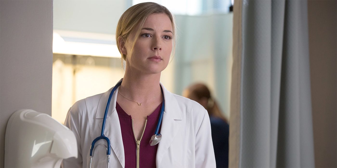 Nic in her coat and scrubs in The Resident #3