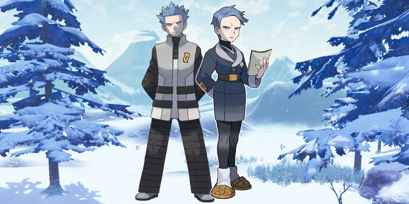 Captain Cyllene and Cyrus from Pokemon standing next to each other