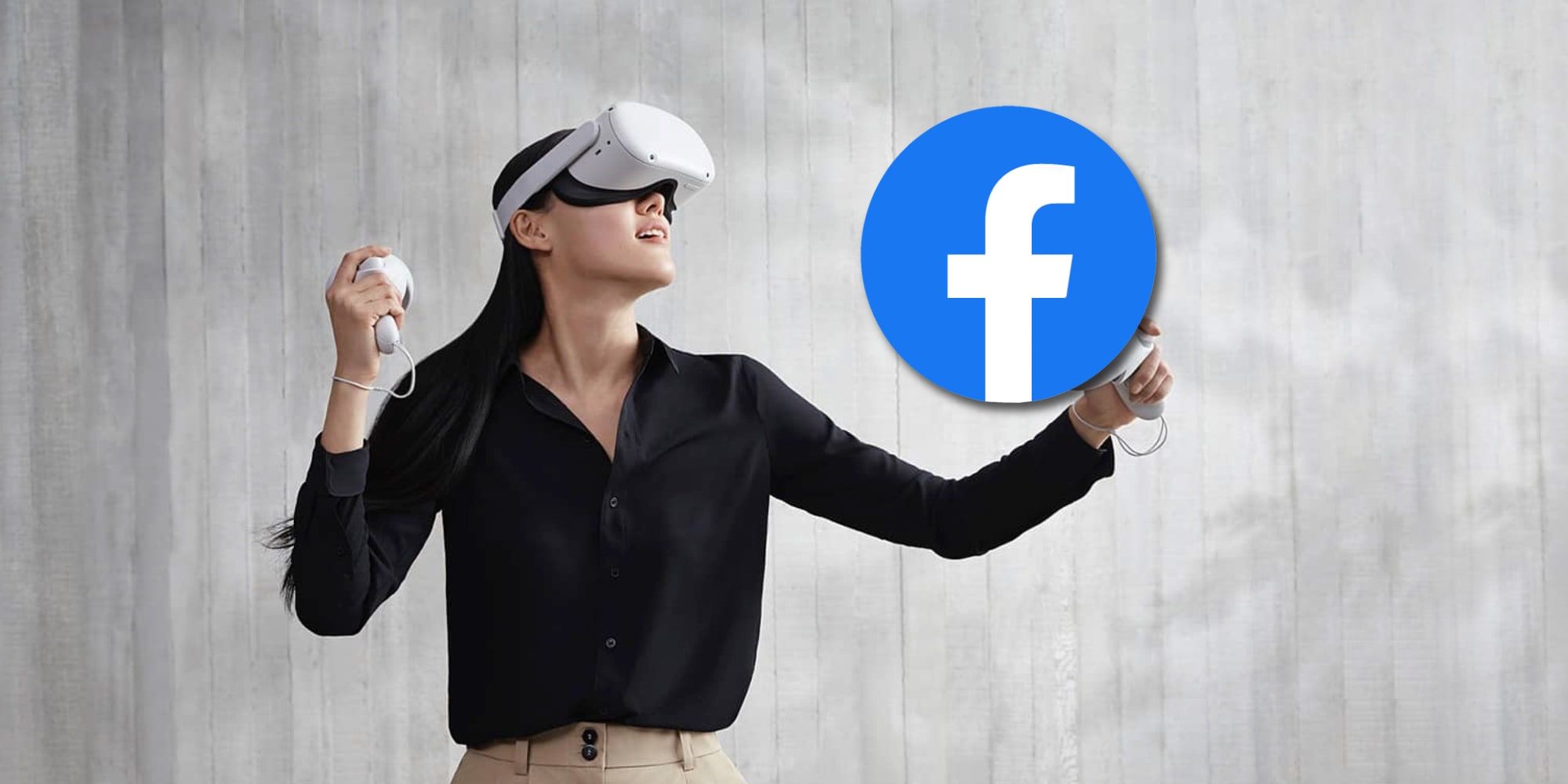 Facebook Logo Over Player Wearing Oculus Quest 2 VR Headset
