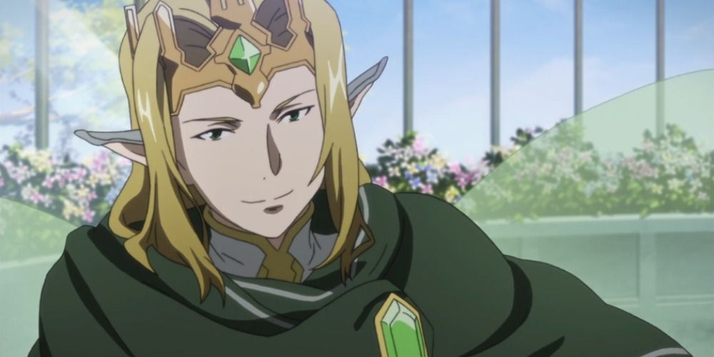 Fairy King Oberon from Sword Art Online relaxing on a sofa, smirking.