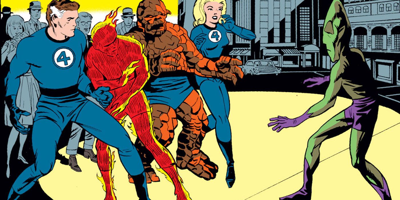 Fantastic Four facing off with Impossible Man.