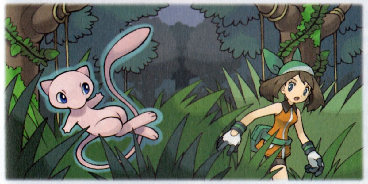 Concept art of Mew and May at Faraway Island in Pokémon