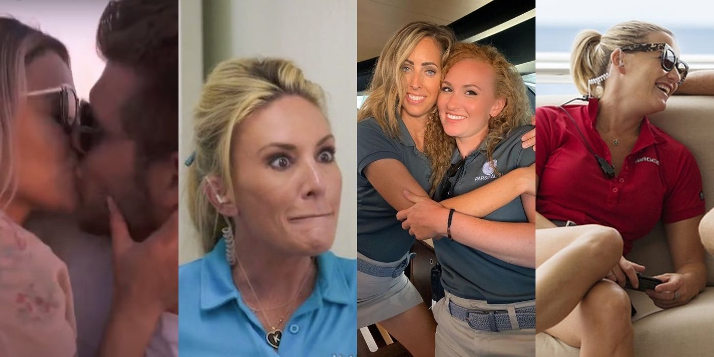 Split image: Four images of various scenes from the Below Deck franchise of reality TV shows