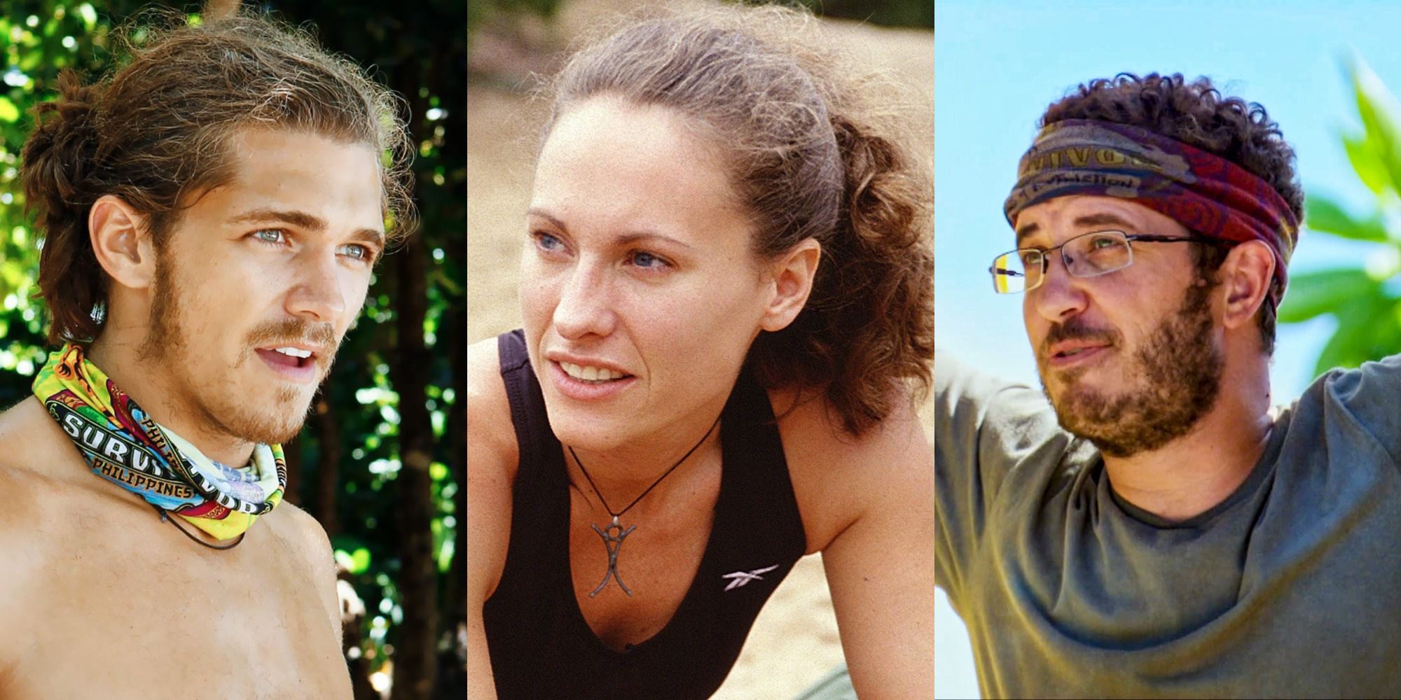 Three images side by side of Malcolm, Jerri, and Devens on Survivor