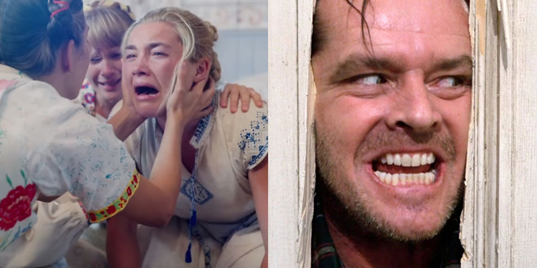 Florence Pugh in Midsommar and Jack Nicholson in The Shining