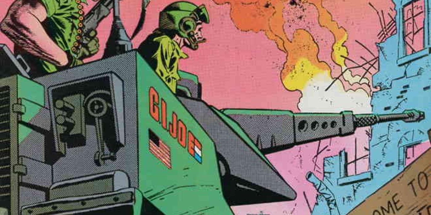 G.I. Joe Soldiers attacking a building with a tank in the Marvel Comics.