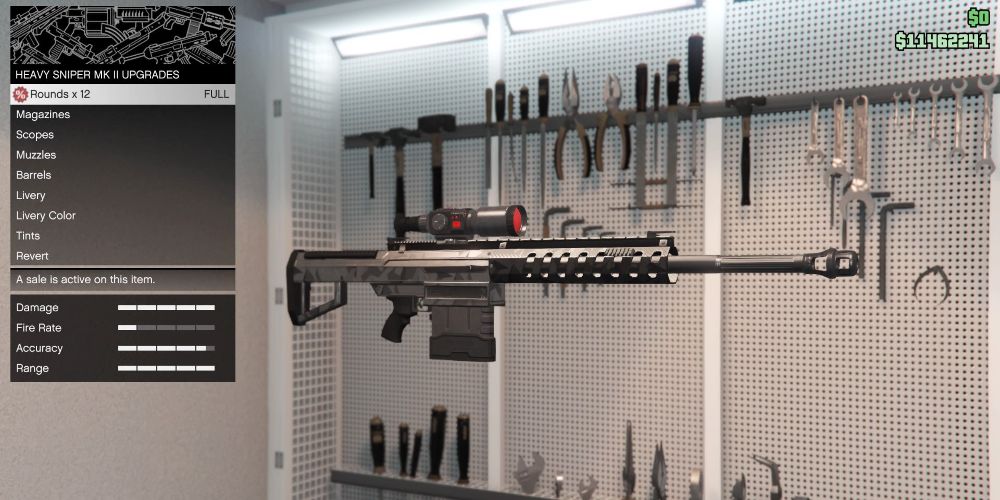 The Heavy Snipre MK II rifle displayed at the ammo store in Grand Theft Auto Online