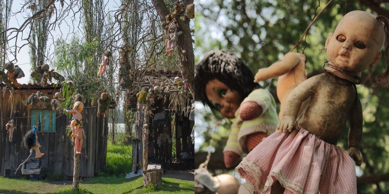 Dolls hanging from trees and abandoned home on Isla de las Munecas