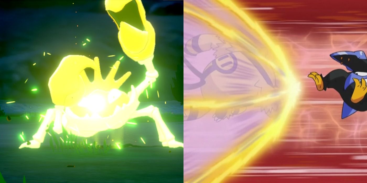 Kingler using Giga Impact in-game and Electivire using it in the Pokémon anime