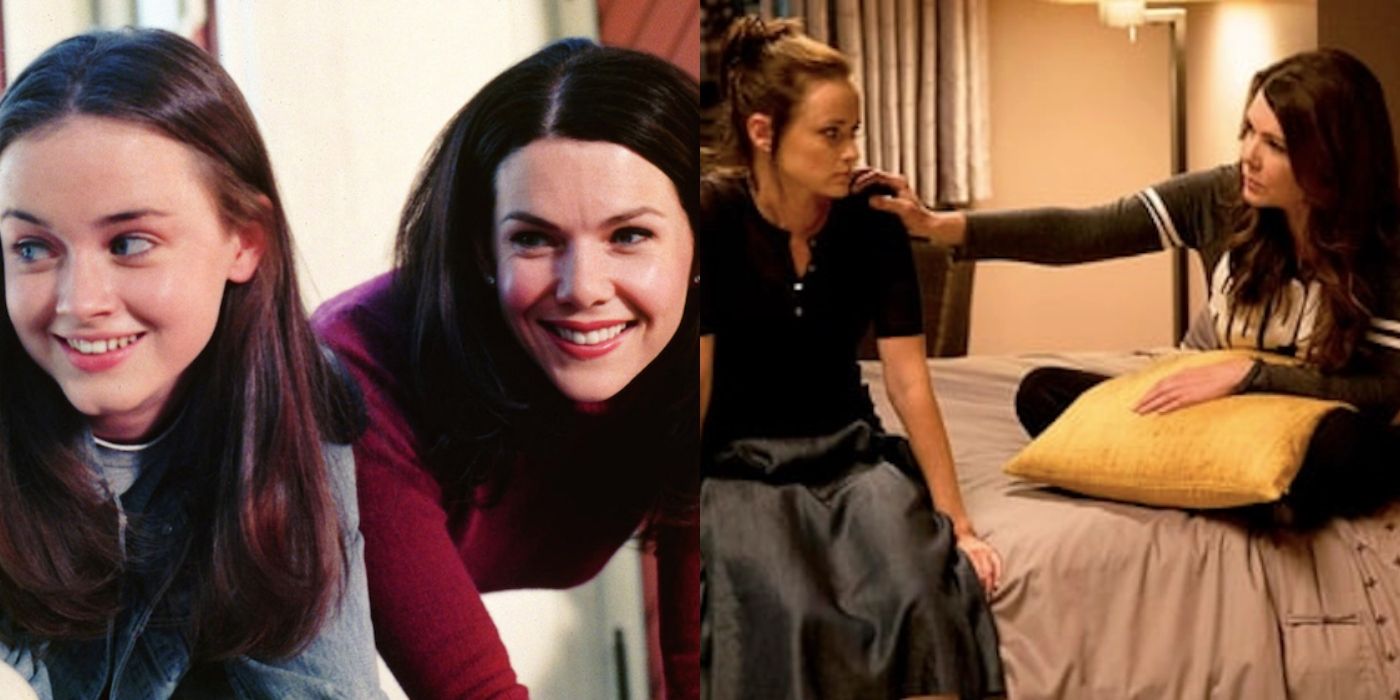 Split featured image of Rory and Lorelai smiling on Gilmore Girls and Lorelai touching Rory's shoulder on Gilmore Girls: A Year In The Life
